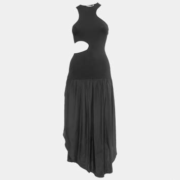 Pre Owned Stella McCartney  Black Knit & Silk Cutout Detail Midi Dress S