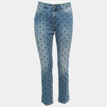 Pre Owned Stella McCartney Blue Star Embroidered Denim Skinny Jeans M Waist 27"