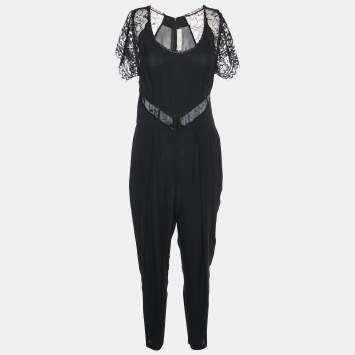 Pre Owned Stella McCartney Black Lace & Georgette Jumpsuit M