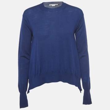 Pre Owned Stella McCartney Blue Wool Crew Neck Flared Sweater S