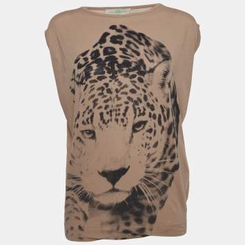Pre Owned Stella McCartney Light Brown Tiger Print Sleeveless T-Shirt S