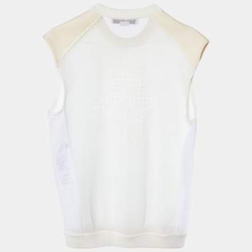Pre Owned Stella McCartney Cream Patterned Knit Sleeveless Sweater M