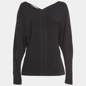 Pre Owned Stella McCartney Black Stretch Crepe V-Neck Top M