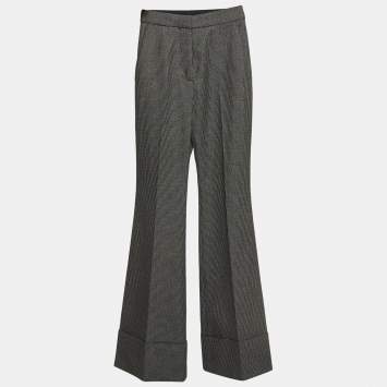 Pre Owned Stella McCartney Monochrome Wool and Cotton Flared Bottom Trousers XXS