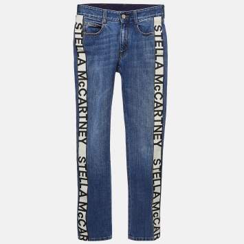 Pre Owned Stella McCartney Blue Denim Logo Tape Detail Skinny Jeans S Waist 24"