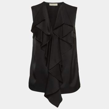 Pre Owned Stella McCartney Black Silk Ruffle Sleeveless Top M