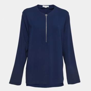 Pre Owned Stella McCartney Blue Crepe Zip Neck Top M