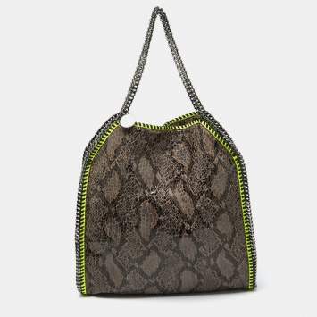 Pre Owned Stella McCartney Brown/Neon Green Faux Python Embossed Leather Falabella Tote
