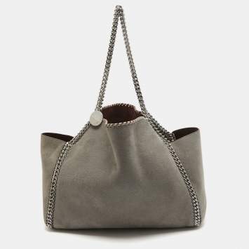 Pre Owned Stella McCartney Grey/Burgundy Faux Suede Reversible Falabella Shopper Tote