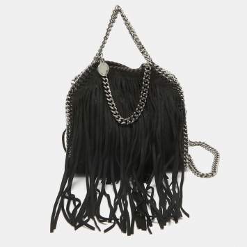 Pre Owned Stella McCartney Black Faux Suede Falabella Fringe Shoulder Bag