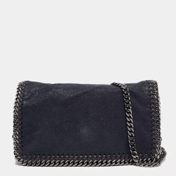 Pre Owned Stella McCartney Navy Blue Faux Suede Falabella Flap Crossbody Bag