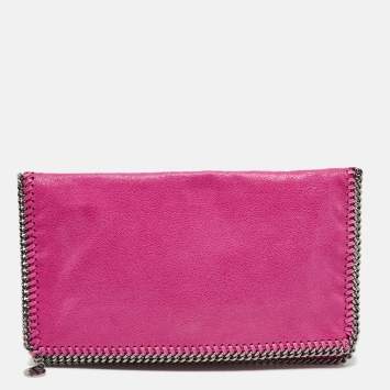 Pre Owned Stella McCartney Fuchsia Faux Suede Fallabella Foldover Clutch