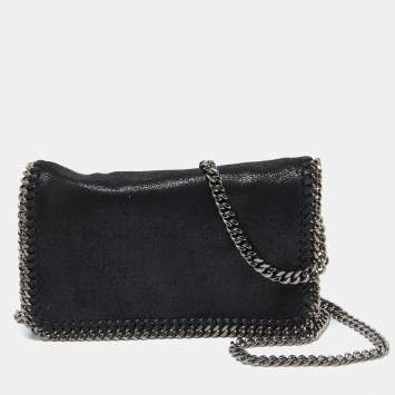 Pre Owned Stella McCartney Black Faux Suede Falabella Flap Crossbody Bag