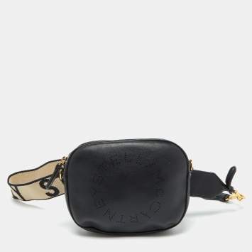 Pre Owned Stella McCartney Black Faux Leather Perforated Logo Belt Bag