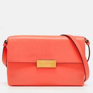 Pre Owned Stella McCartney Neon Orange Faux Leather Metal Flap Crossbody Bag