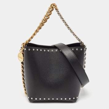 Pre Owned Stella McCartney Black Faux Leather Studded Frayme Bucket Bag