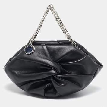 Pre Owned Stella McCartney Black Faux Leather Falabella Double Chain Shoulder Bag