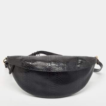Pre Owned Stella McCartney Black Python Embossed Faux Leather Belt Bag