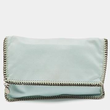 Pre Owned Stella McCartney Mint Green Faux Suede Falabella Foldover Clutch