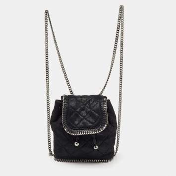 Pre Owned Stella McCartney Black Quilted Faux Leather Mini Falabella Backpack