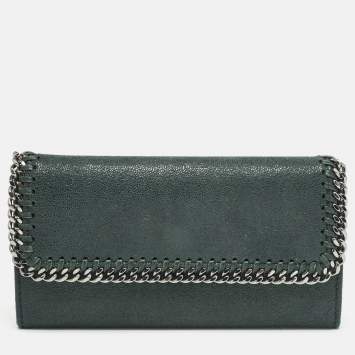 Stella McCartney Dark Green Faux Leather Falabella Flap Continental Wallet