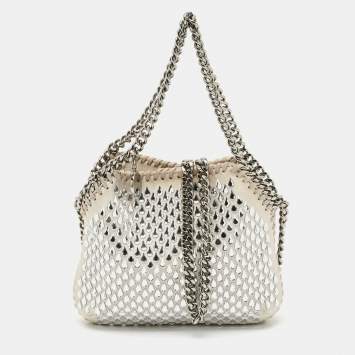 Pre Owned Stella McCartney Light Grey Fabric Mini Falabella Crystals Tote