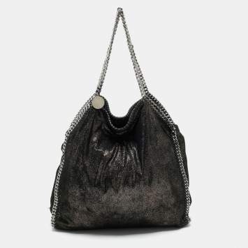 Stella McCartney Black/Gold Faux Suede Large Falabella Tote