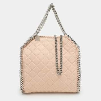 Stella McCartney Peach Quilted Faux Suede Mini Falabella Tote