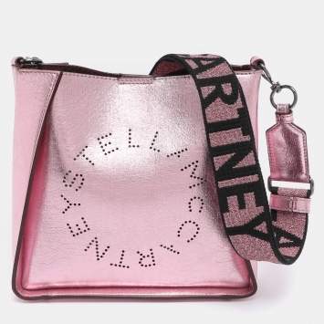 Pre Owned Stella McCartney Pink Metallic Faux Leather Stella Logo Crossbody Bag