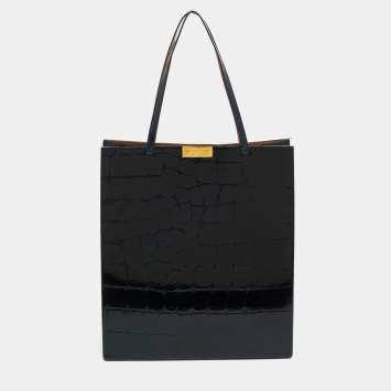 Pre Owned Stella McCartney Dark Blue Faux Crocodile Leather Shopper Tote