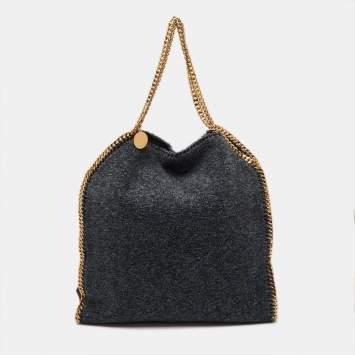 Pre Owned Stella McCartney Dark Grey Faux Shearling Large Falabella Fold Over Tote