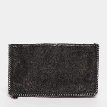 Pre Owned Stella McCartney Black Faux Leather Falabella Fold Over Clutch