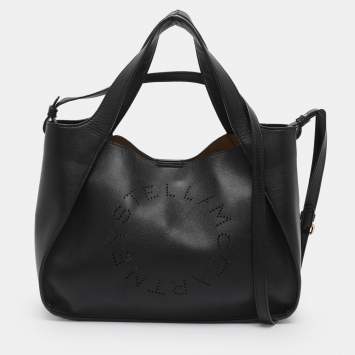 Pre Owned Stella McCartney Stella Logo Black Faux Leather Tote