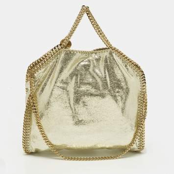 Pre Owned Stella McCartney Falabella Small Gold Faux Crackled Patent Leather Tote