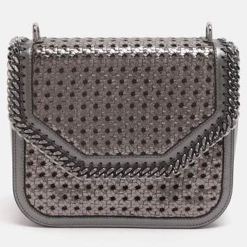 Pre Owned Stella McCartney Metallic Grey Woven Faux Leather Falabella Box Shoulder Bag