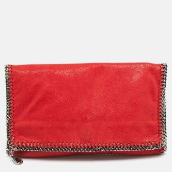 Pre Owned حقيبة كلاتش ستبلا مكارتني فول سيود صناعي فوشيا قابلة للطي 