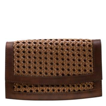 Pre Owned Stella McCartney Woven Faux Leather Flap Clutch