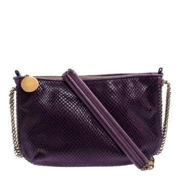 Pre Owned Stella McCartney Purple Faux Python Leather Chain Shoulder Bag