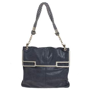 Pre Owned Stella McCartney Grey Faux Leather Bordered Shoulder Bag
