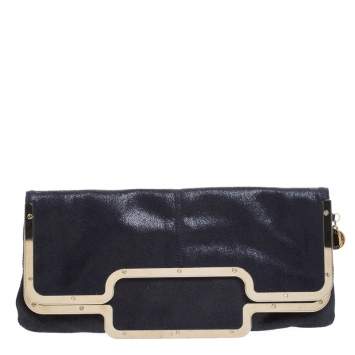 Pre Owned Stella McCartney Black Faux Leather Foldover Clutch