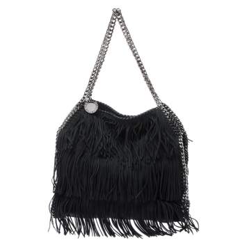 Pre Owned Stella McCartney Black Faux Suede Falabella Fringed Tote