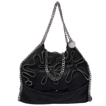Pre Owned Stella McCartney Black Faux Leather Small Falabella Zipper Tote