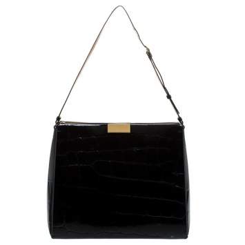 Pre Owned Stella McCartney Black Croc Embossed Leather Shoulder Bag