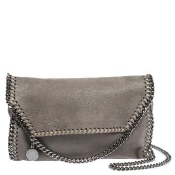 Pre Owned Stella McCartney Grey Faux Leather Falabella Flap Shoulder Bag