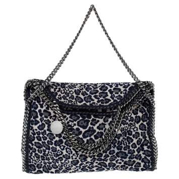 Pre Owned Stella McCartney Navy Blue/White Leopard Print Velvet Falabella Tote