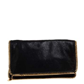 Pre Owned Stella McCartney Black Faux Leather Foldover Clutch