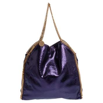 Pre Owned Stella McCartney Metallic Purple Faux Python Leather Large Falabella Tote