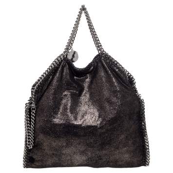 Pre Owned Stella McCartney Metallic Black Faux Leather Small Falabella Tote
