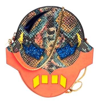 Pre Owned Stella McCartney Multicolor Python Effect Faux Leather Superhero Chain Clutch