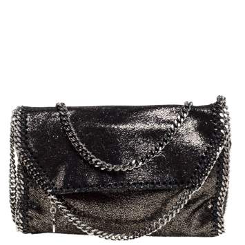 Pre Owned Stella McCartney Black Faux Leather Falabella Flap Shoulder Bag